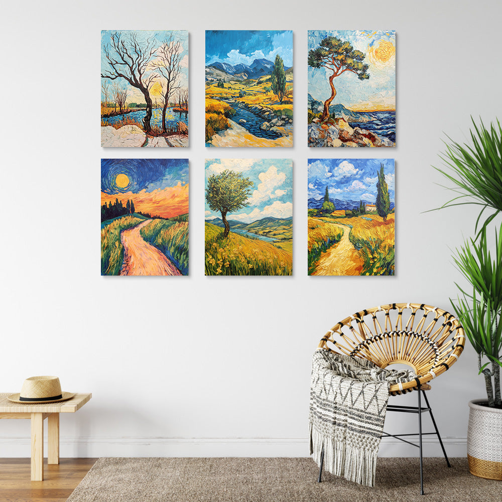 Paisaje Natural en Estilo de Van Gogh 6 Partes Mini Pintar por Números