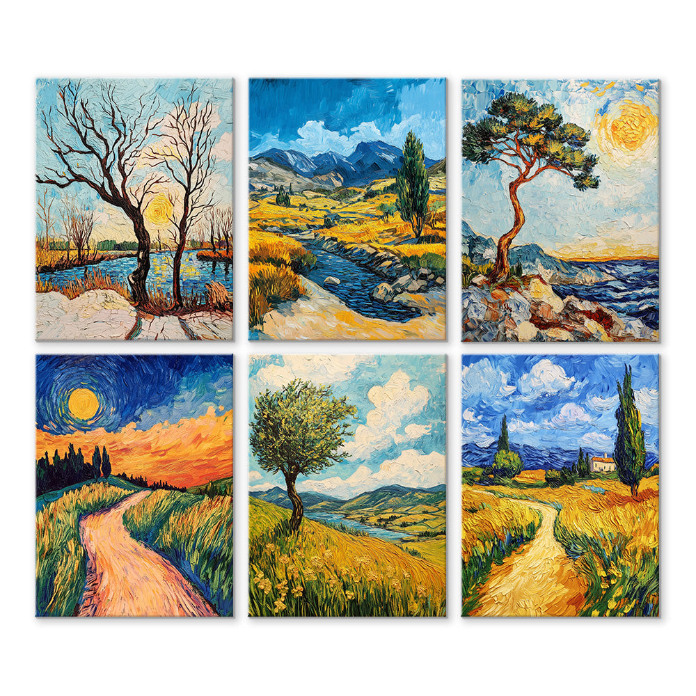 Paisaje Natural en Estilo de Van Gogh 6 Partes Mini Pintar por Números