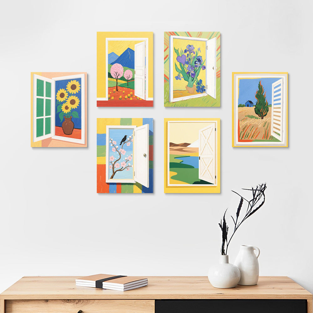 Paisajes de Otoño Fuera de la Ventana 6 Partes Mini Pintar por Números