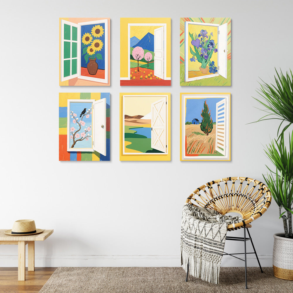 Paisajes de Otoño Fuera de la Ventana 6 Partes Mini Pintar por Números
