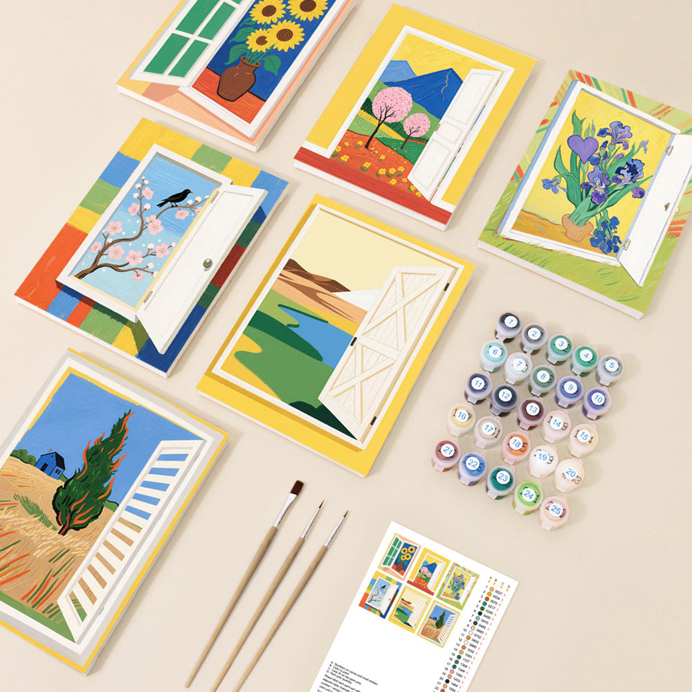 Paisajes de Otoño Fuera de la Ventana 6 Partes Mini Pintar por Números