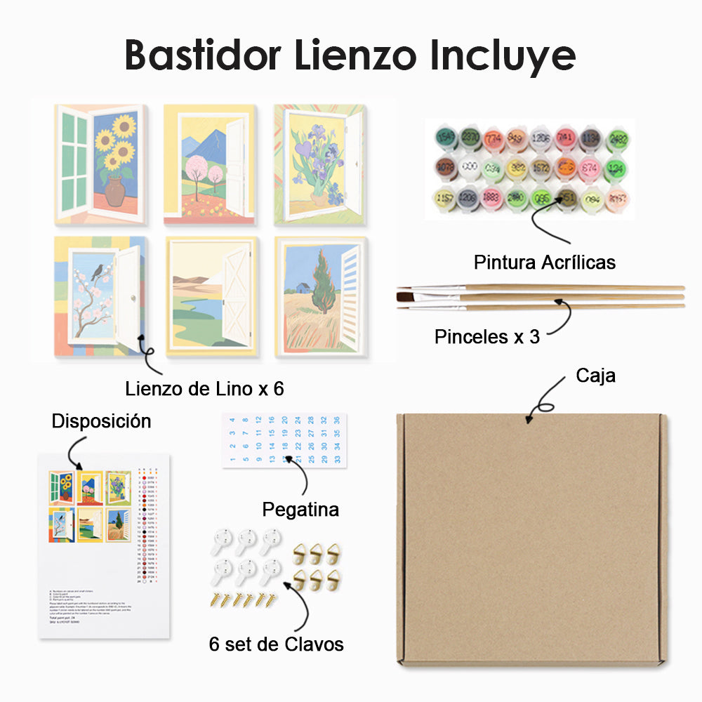 Paisajes de Otoño Fuera de la Ventana 6 Partes Mini Pintar por Números