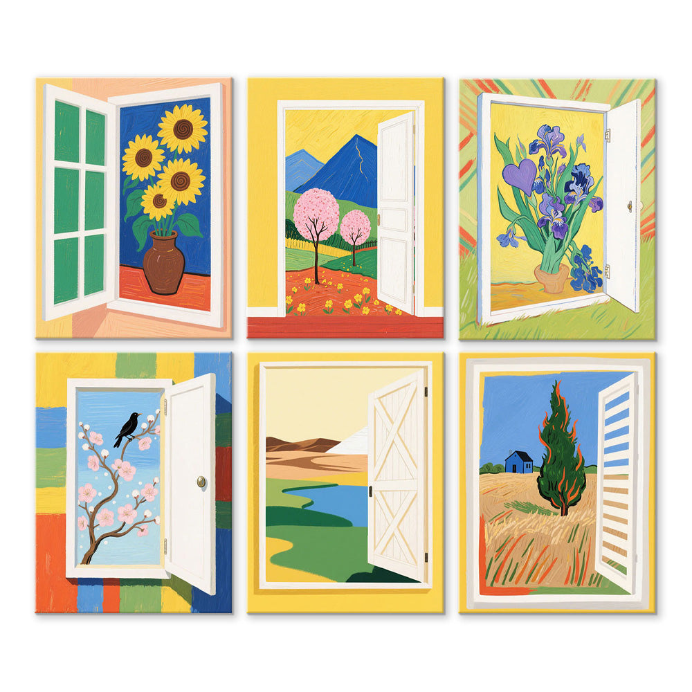 Paisajes de Otoño Fuera de la Ventana 6 Partes Mini Pintar por Números