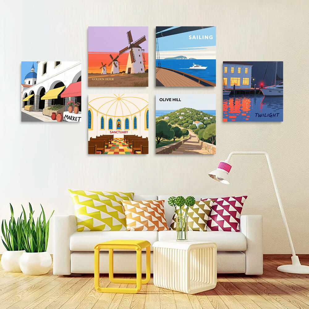 Paisajes de Varias Ciudades 6 Partes Mini Pintar por Números