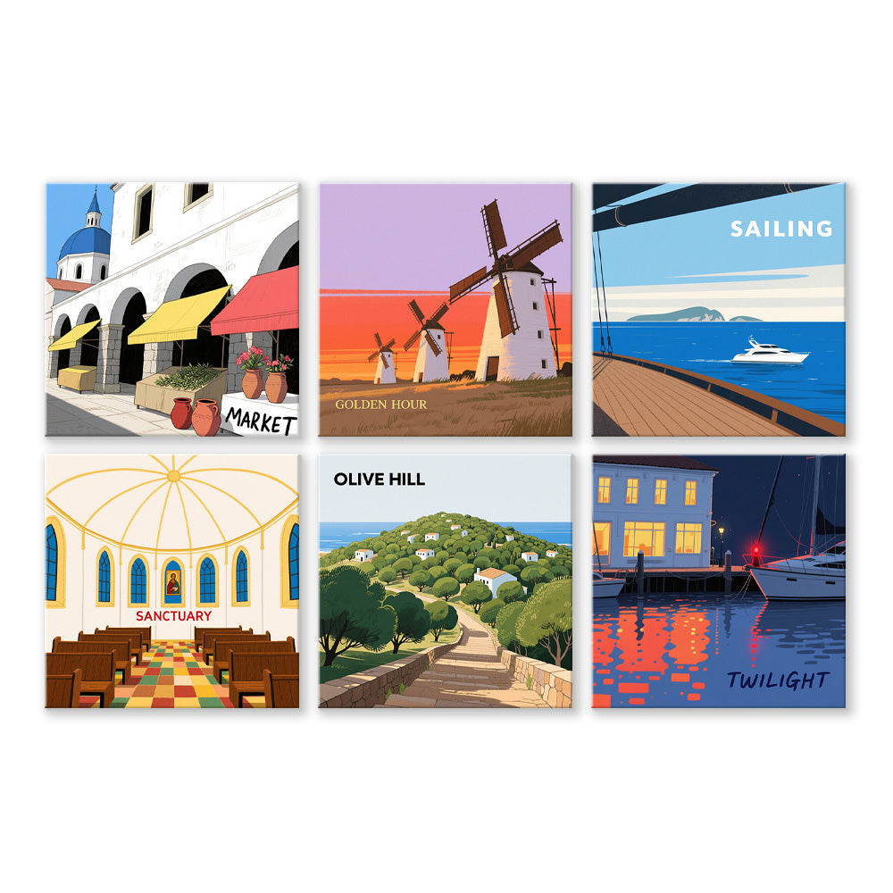 Paisajes de Varias Ciudades 6 Partes Mini Pintar por Números