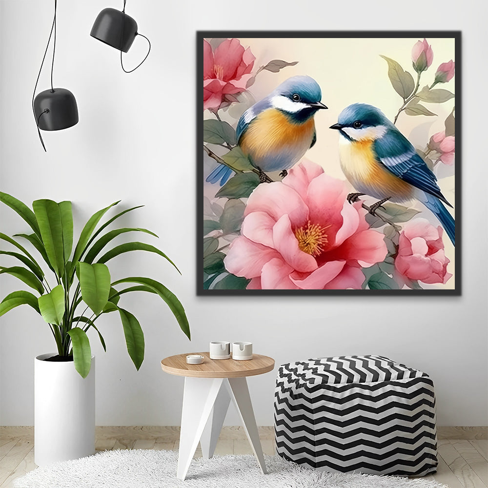 Pajaritos y Flores Rosadas Pintar por Números