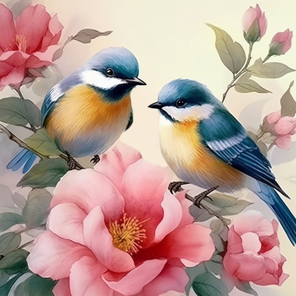 Pajaritos y Flores Rosadas Pintar por Números