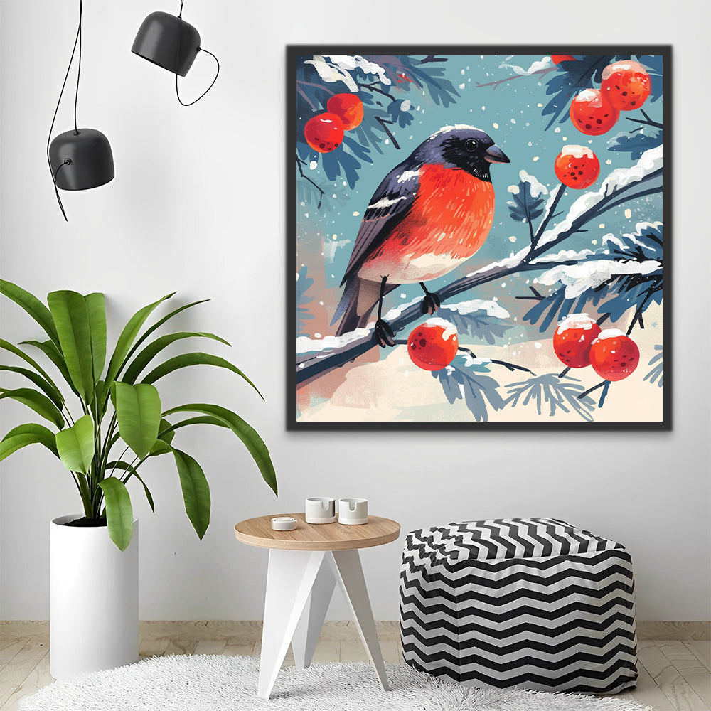 Pájaro en Rama con Bayas en Invierno Pintar por Números