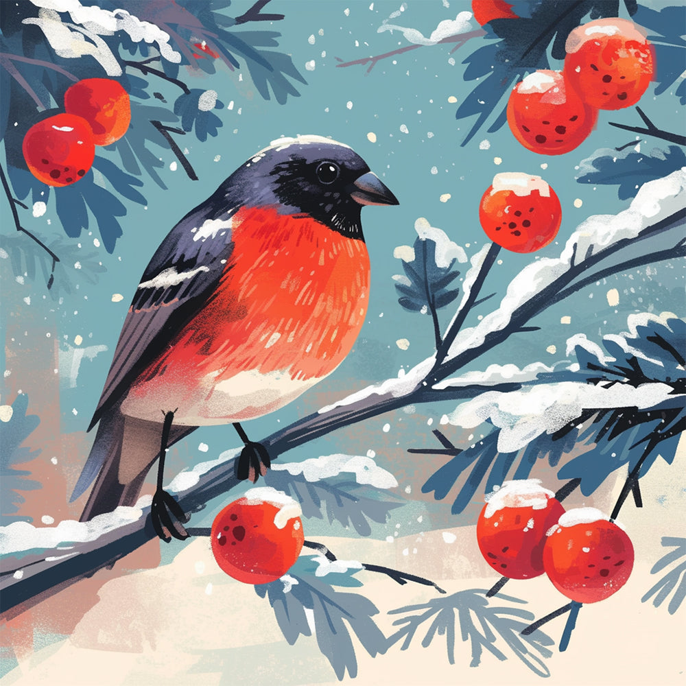 Pájaro en Rama con Bayas en Invierno Pintar por Números