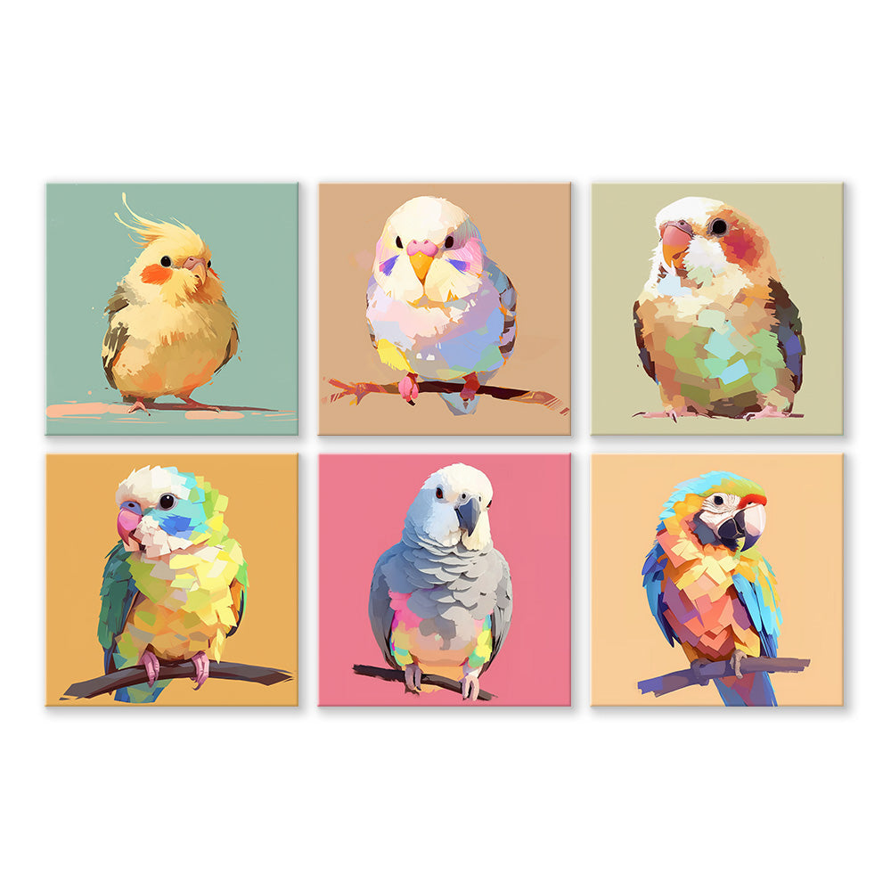 Pájaros Coloridos y Adorables 6 Partes Mini Pintar por Números