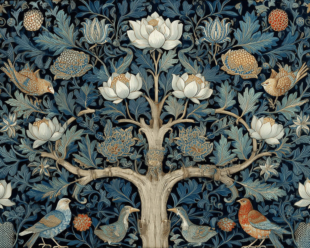 Pájaros Escondidos en Árbol de Flores Blancas Pintar por Números