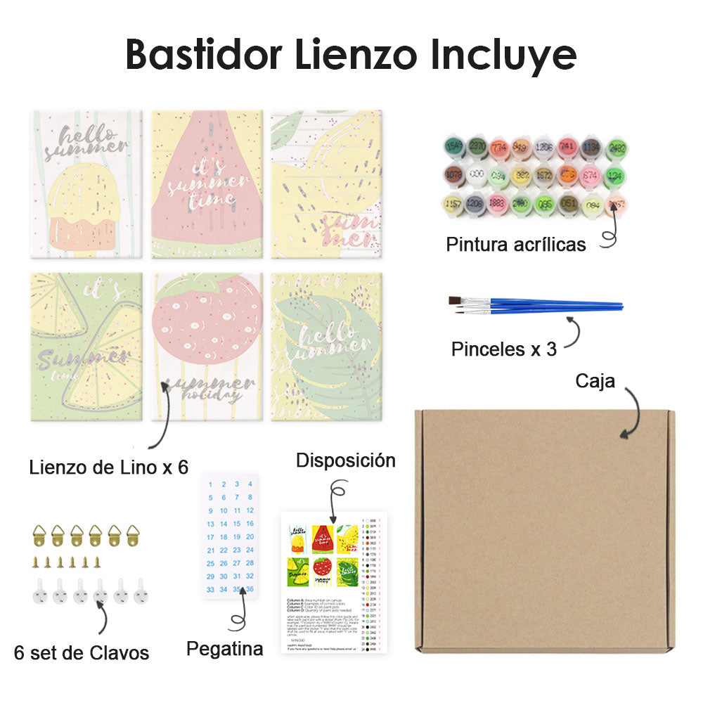 Paletas de Frutas de Verano 6 Partes Mini Pintar por Números