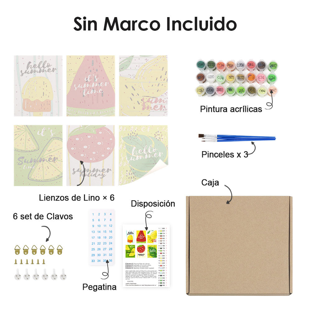 Paletas de Frutas de Verano 6 Partes Mini Pintar por Números