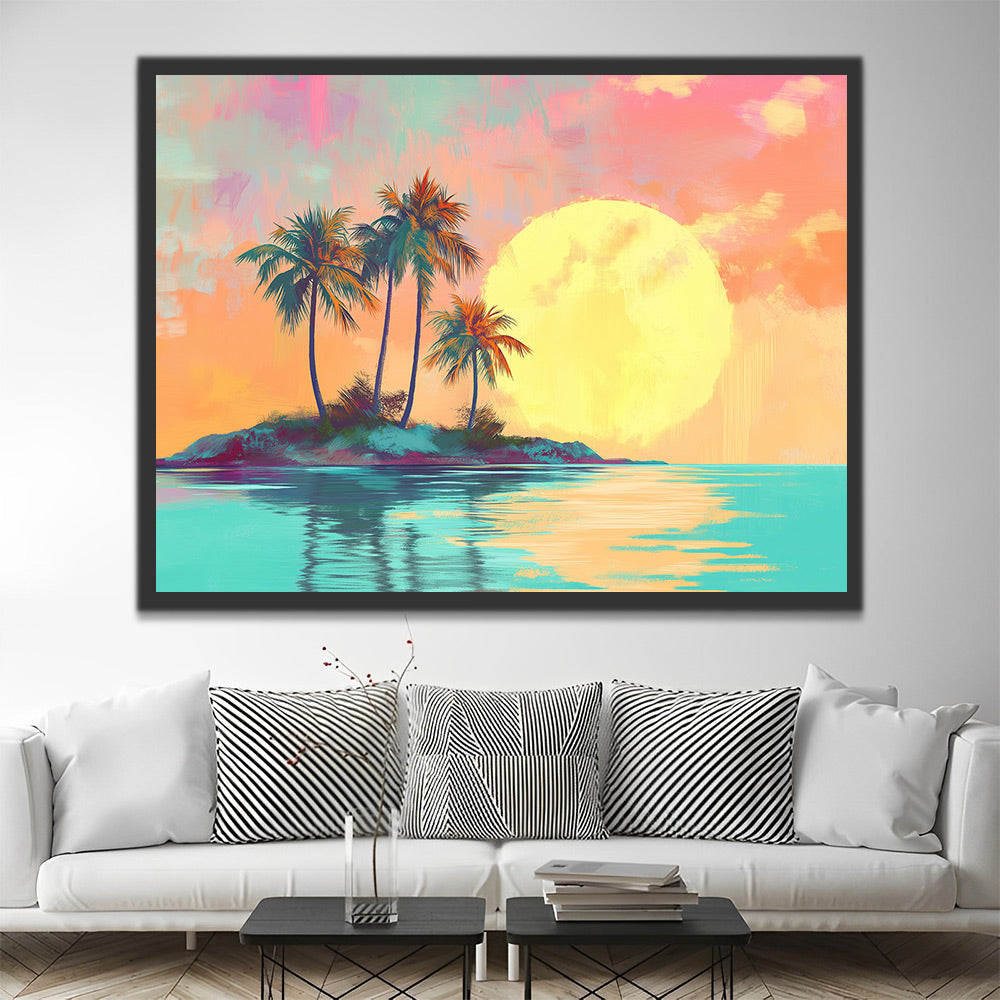 Palmeras en una Isla Aislada con el Sol Pintar por Números