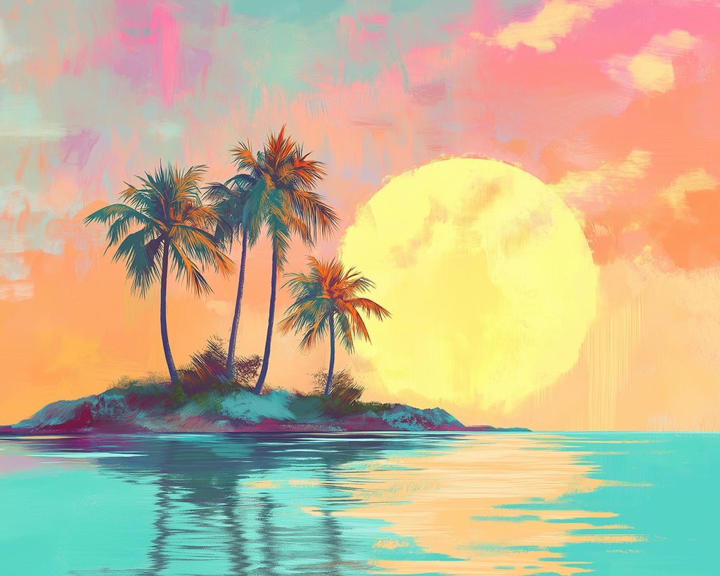 Palmeras en una Isla Aislada con el Sol Pintar por Números