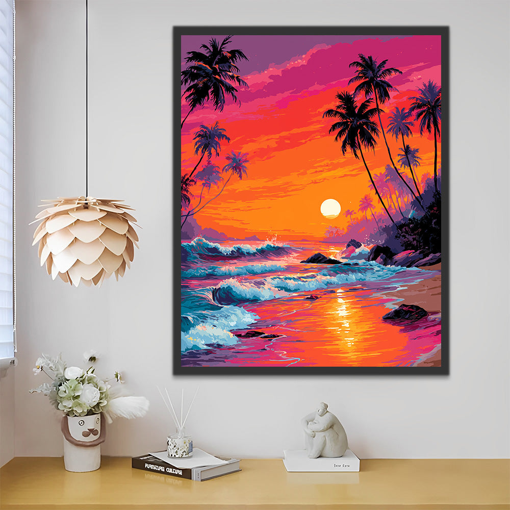 Palmeras junto al Mar al Atardecer Pintar por Números