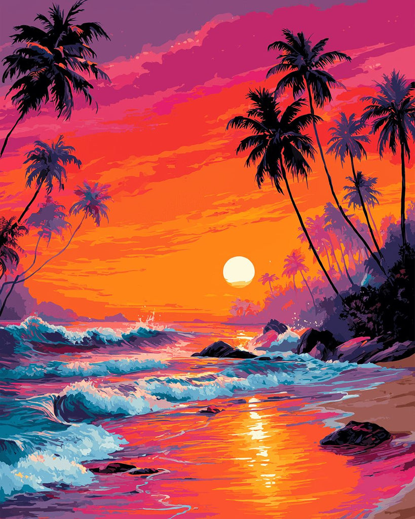 Palmeras junto al Mar al Atardecer Pintar por Números