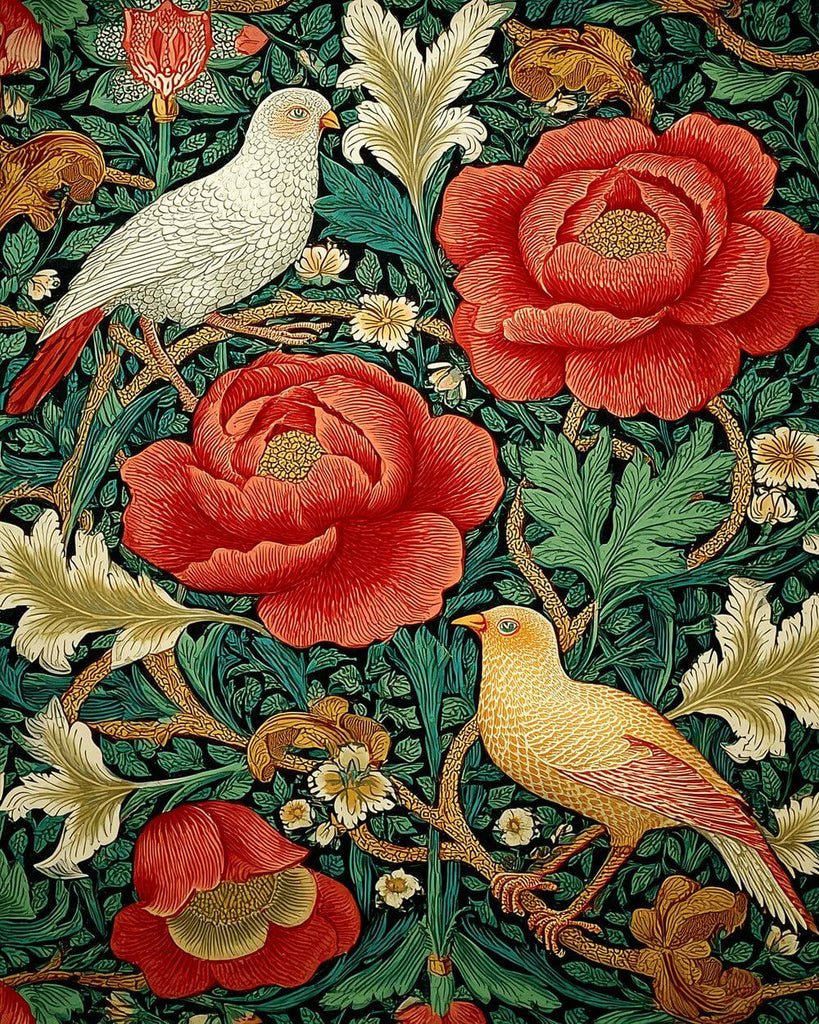 Palomas entre Ramas de Flores Rojas Pintar por Números