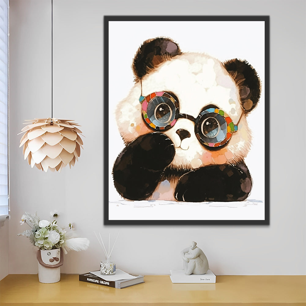 Panda Adorable Pequeño con Gafas Pintar por Números