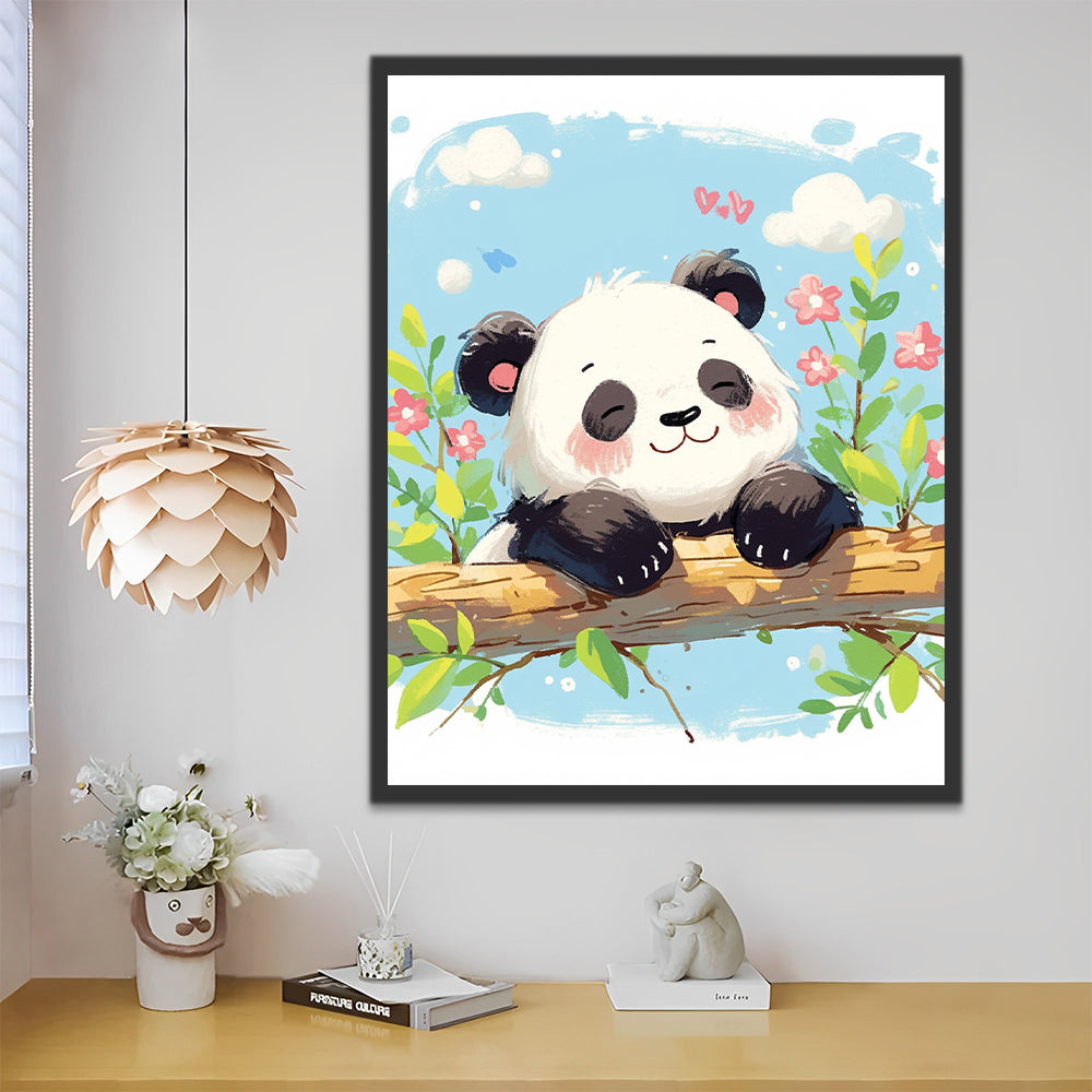 Panda Adorable sobre Rama de Árbol Pintar por Números