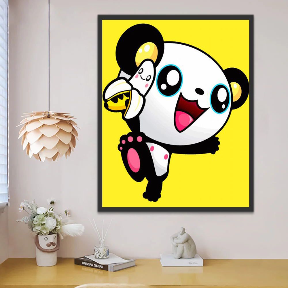 Panda Feliz con Plátano en la Mano Pintar por Números Niños