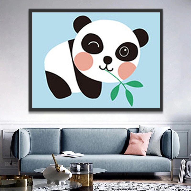 Panda Lindo con Hojas Verdes en Su Boca Pintar por Números Niños