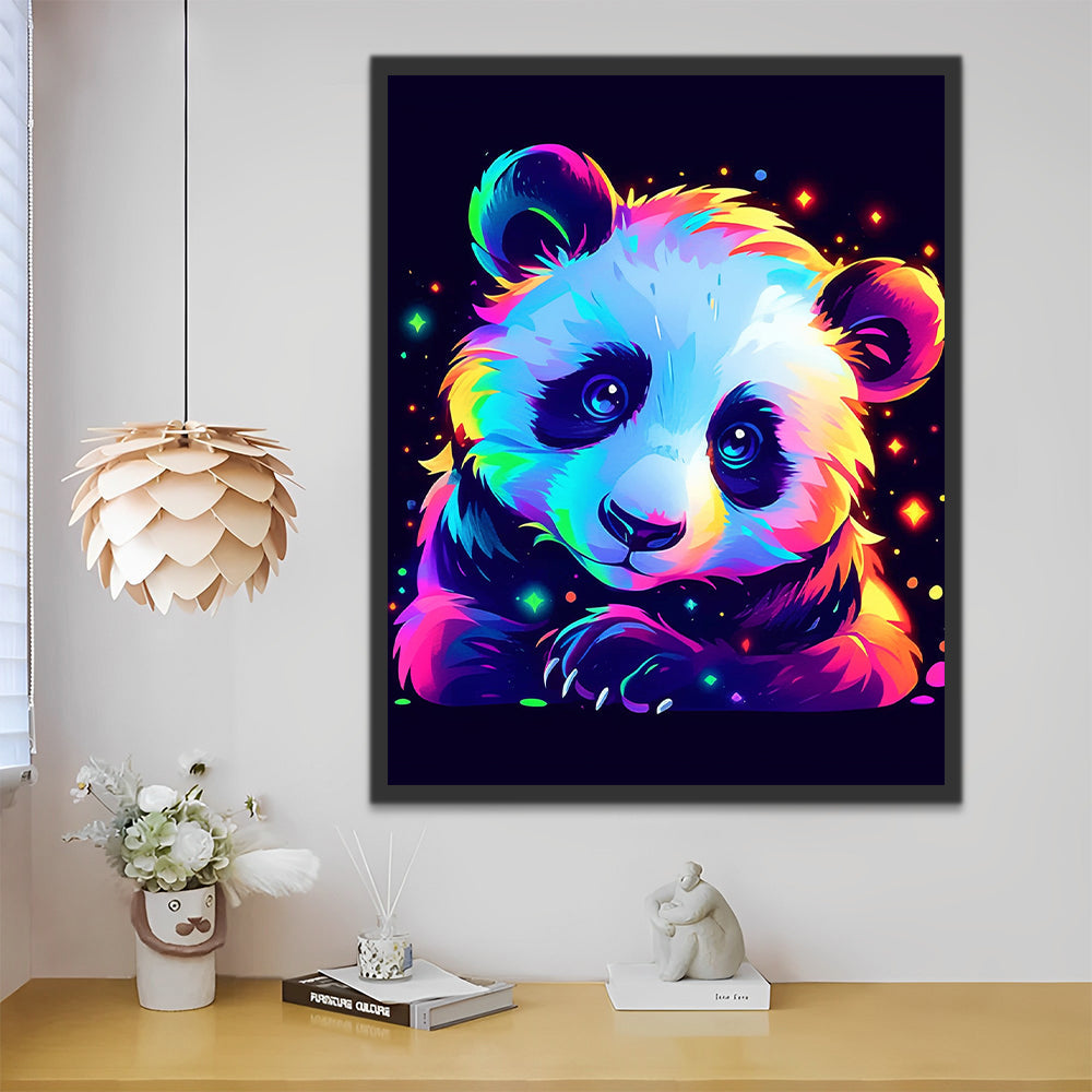 Panda Lindo de Colores Brillantes con Fondo Negro Pintar por Números