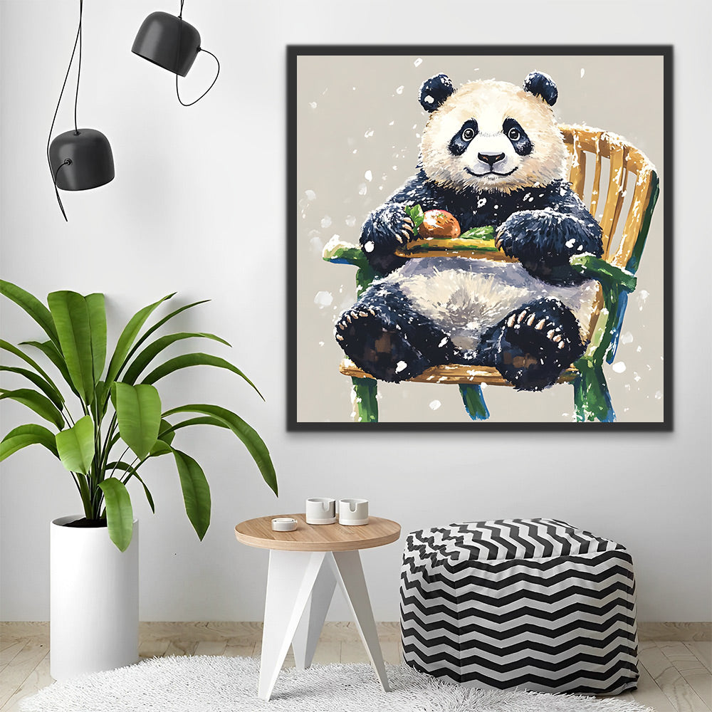 Panda Lindo Sentado sobre Silla de Bambú Pintar por Números