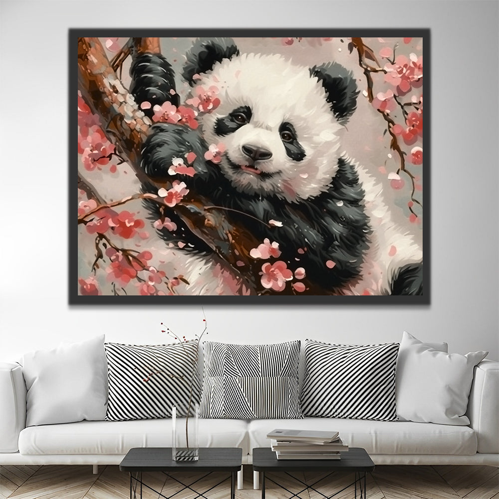Panda Lindo sobre Árbol de Flor de Ciruelo Pintar por Números