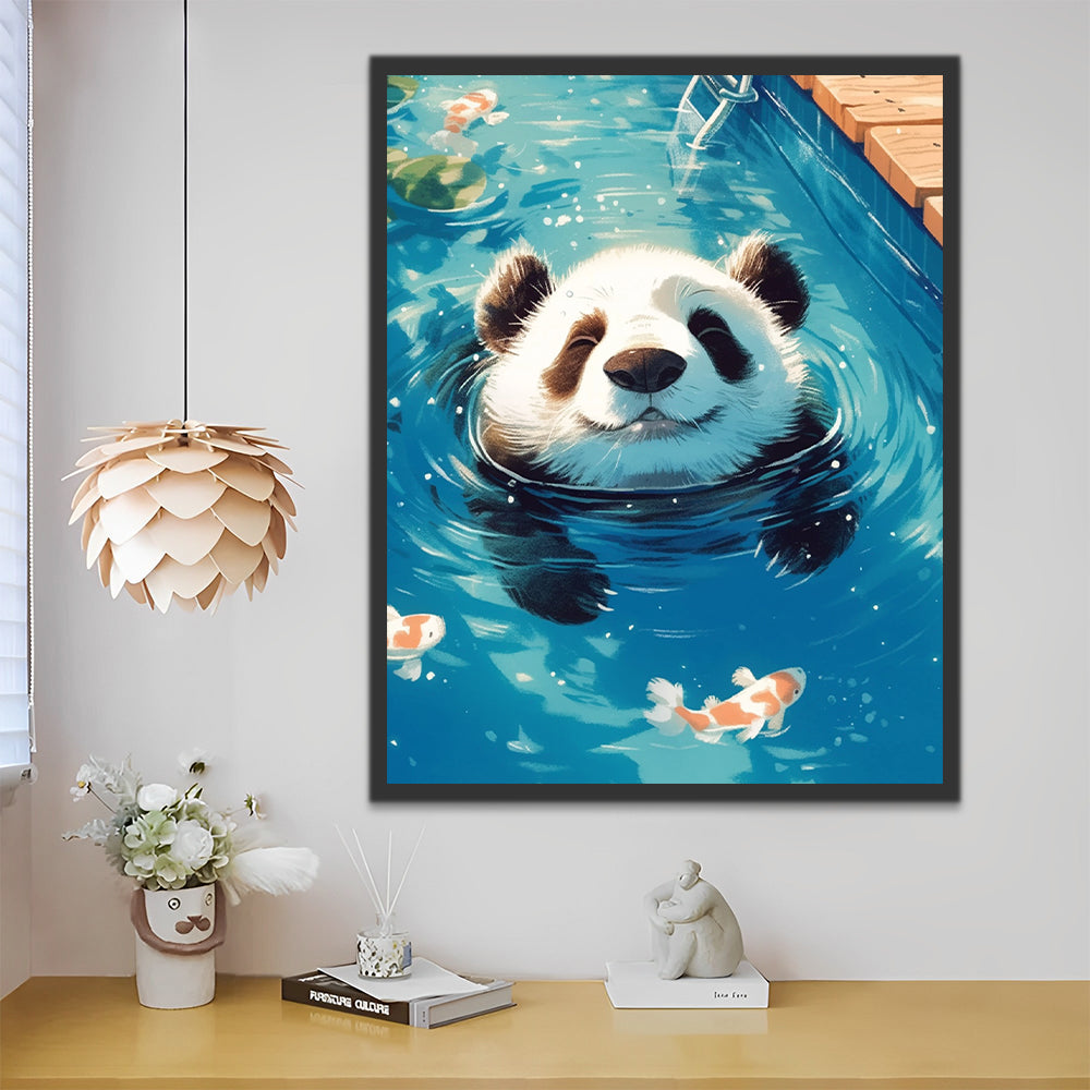 Panda Nadando con Koi en Agua Pintar por Números
