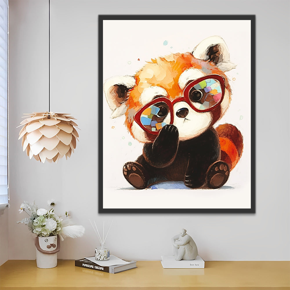 Panda Rojo Adorable Pequeño con Gafas Pintar por Números