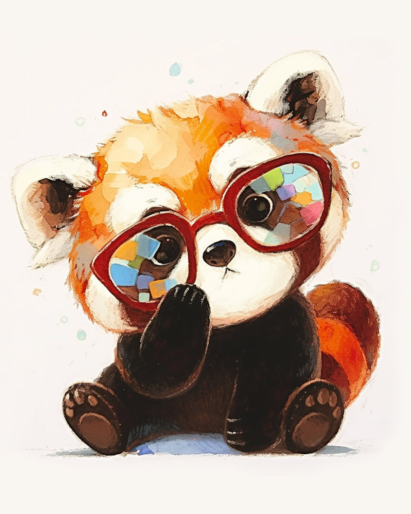 Panda Rojo Adorable Pequeño con Gafas Pintar por Números