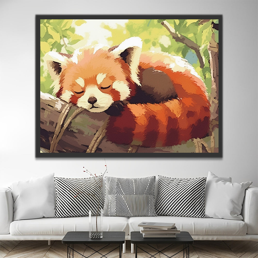 Panda Rojo Durmiendo sobre un Árbol Pintar por Números