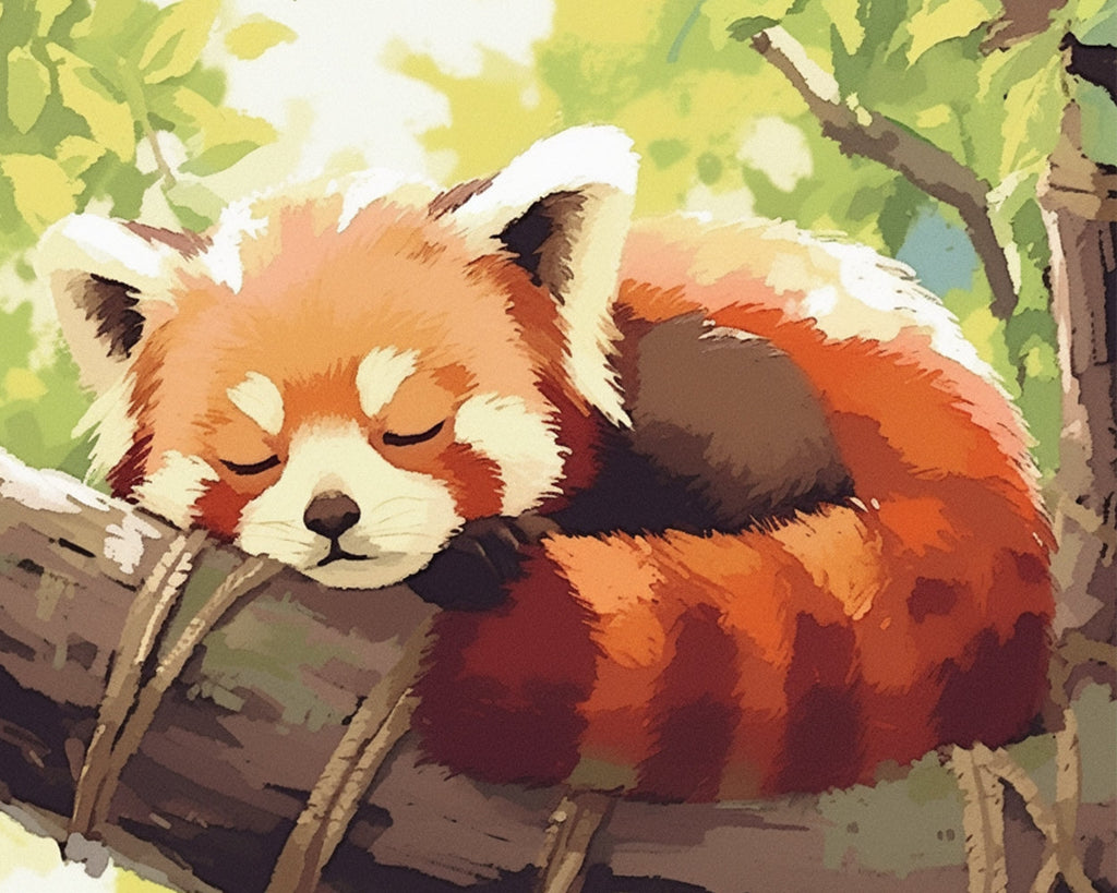Panda Rojo Durmiendo sobre un Árbol Pintar por Números