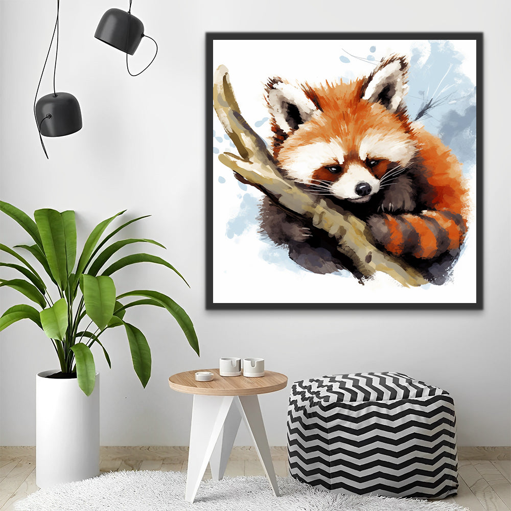 Panda Rojo sobre Rama de Árbol Pintar por Números