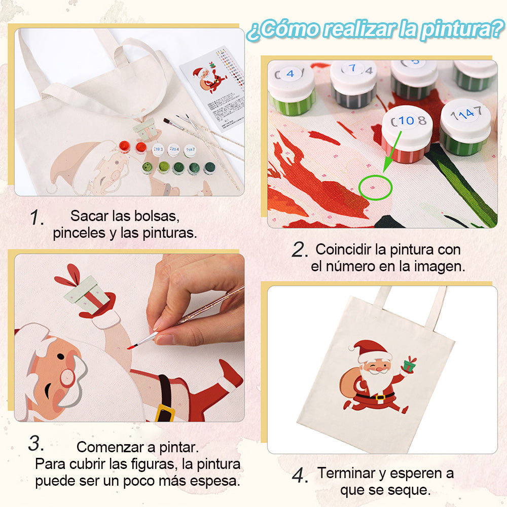 Papá Noel Feliz Bolsa de Lienzo Pintar por Números