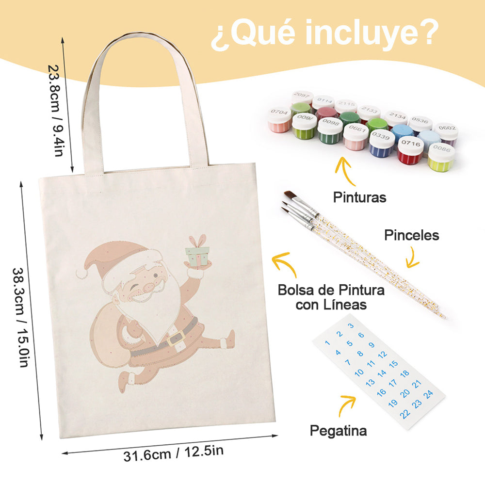 Papá Noel Feliz Bolsa de Lienzo Pintar por Números