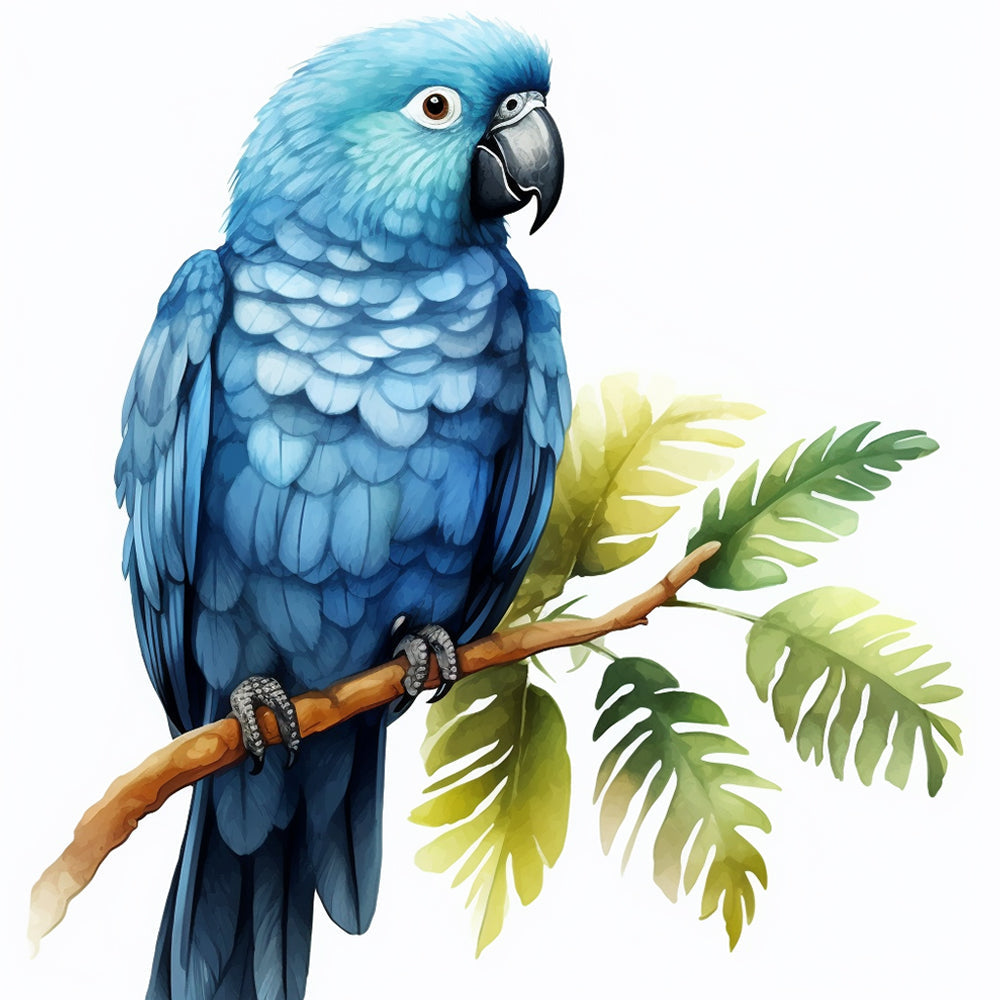 Papagayo Azul en Rama con Hojas Pintar por Números