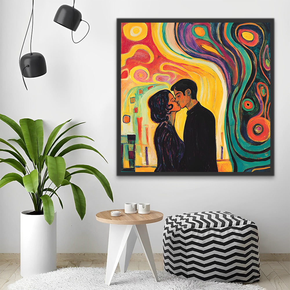 Pareja Besándose en el Fondo Abstracto Pintar por Números