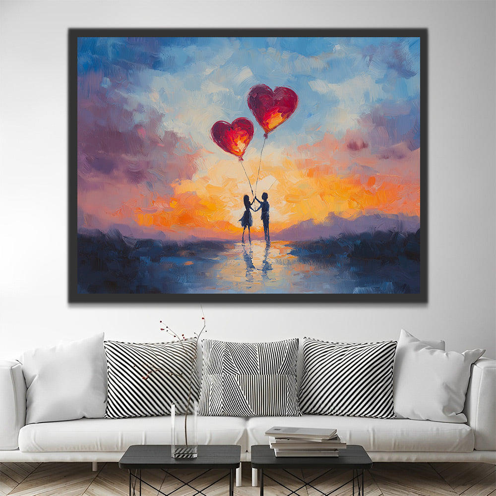 Pareja con Globos Rojos en las Manos Pintar por Números
