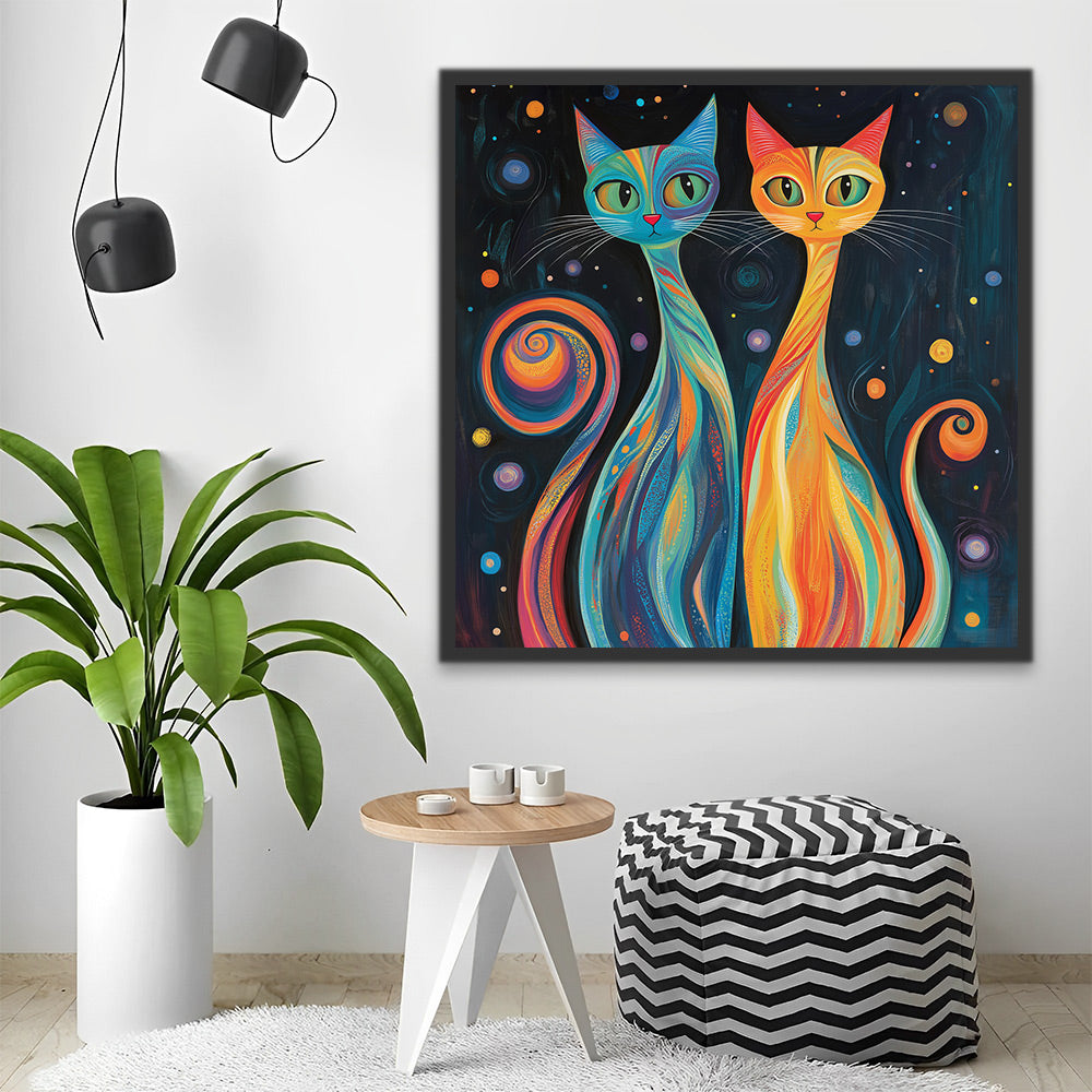 Pareja de Gatos Coloridos Abstractos Pintar por Números