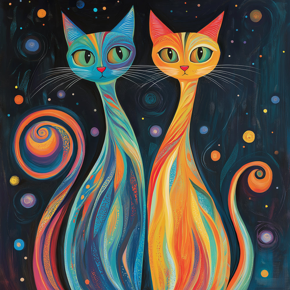 Pareja de Gatos Coloridos Abstractos Pintar por Números