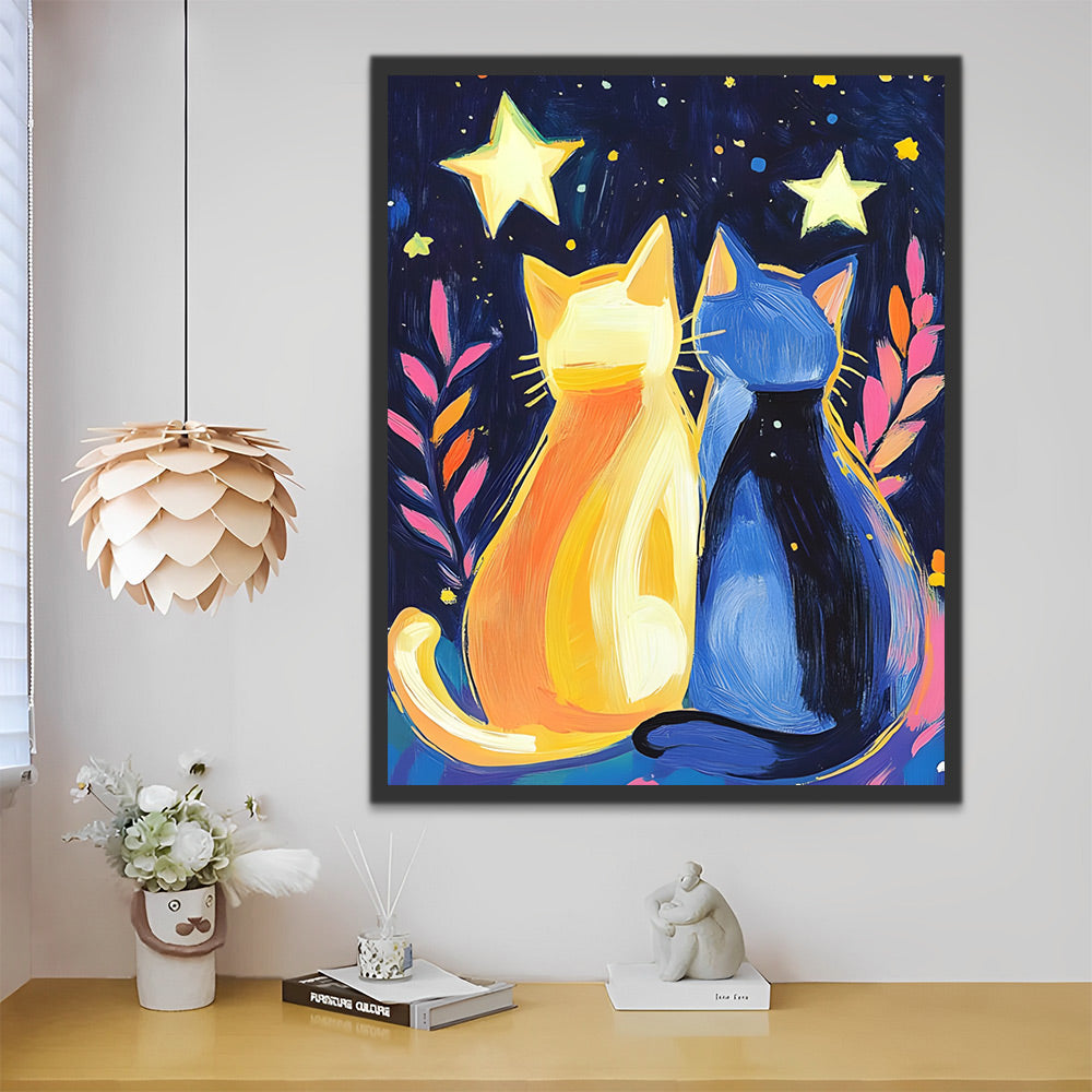 Pareja de Gatos Mirando las Estrellas Pintar por Números
