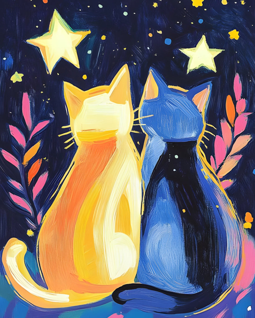 Pareja de Gatos Mirando las Estrellas Pintar por Números