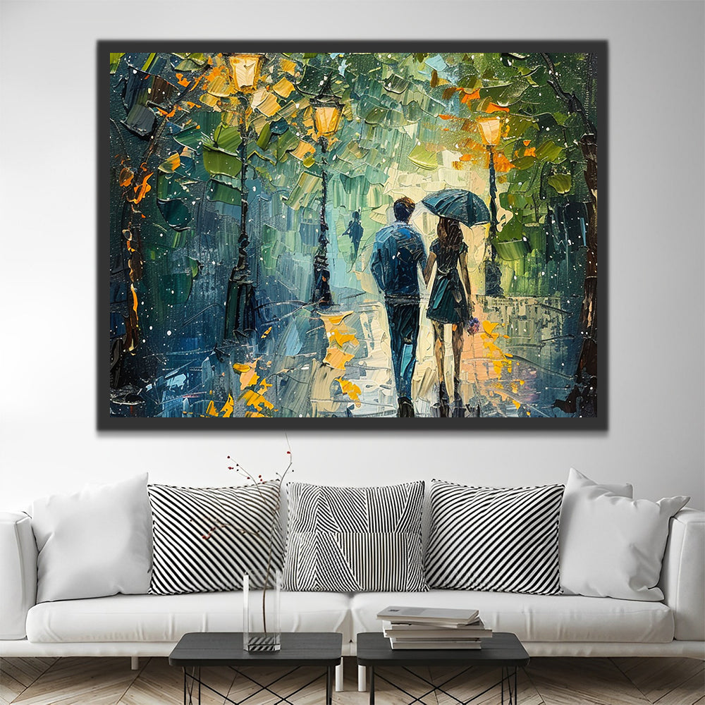 Pareja en la Calle Iluminada Pintar por Números