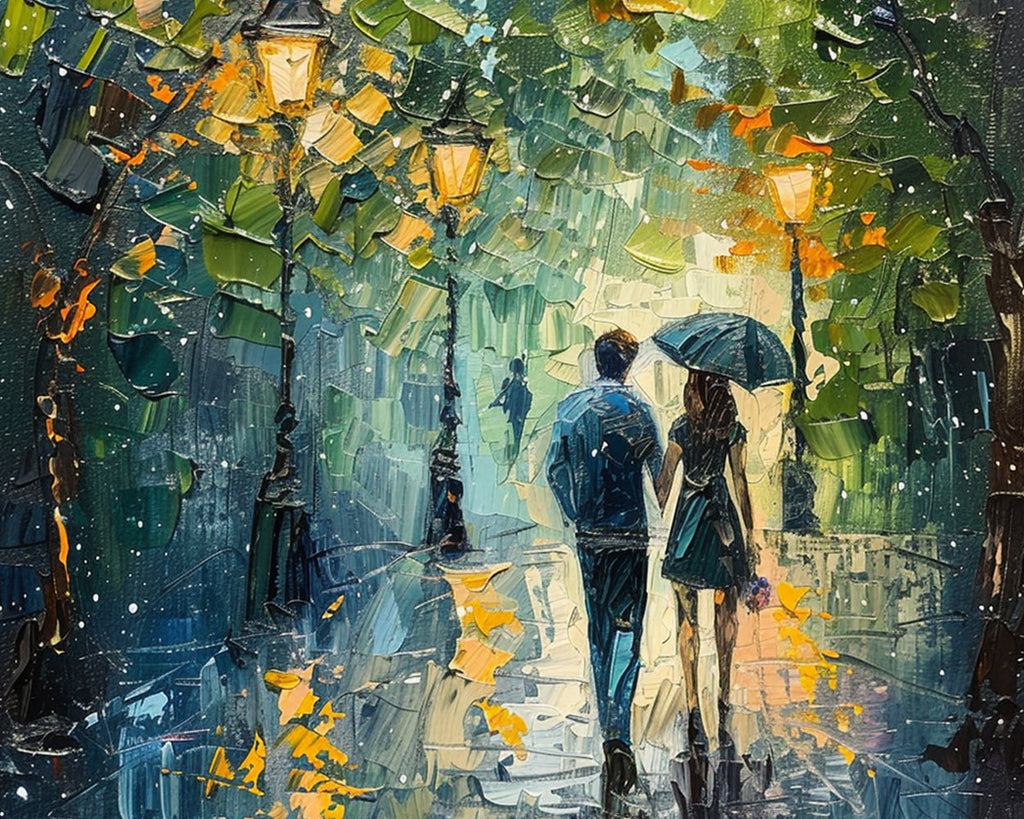 Pareja en la Calle Iluminada Pintar por Números