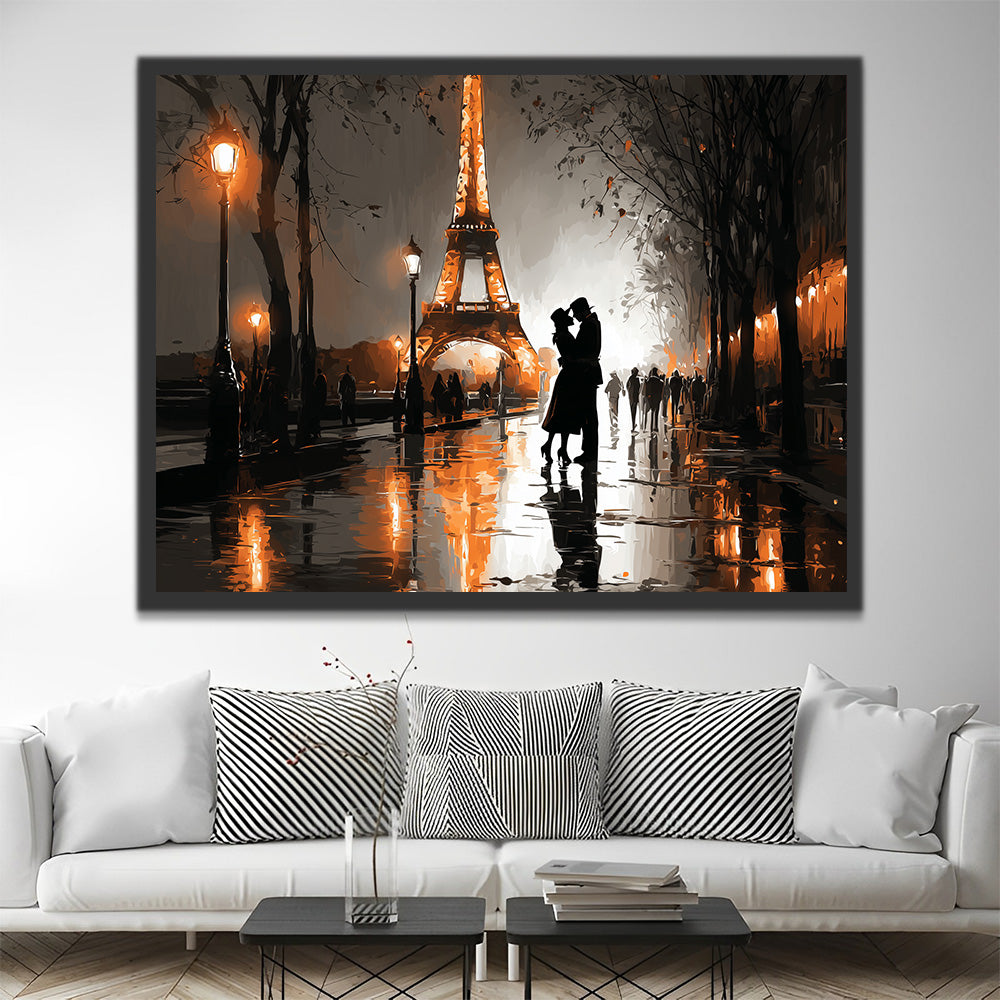 Pareja Junto a la Torre Eiffel por la Noche Pintar por Números