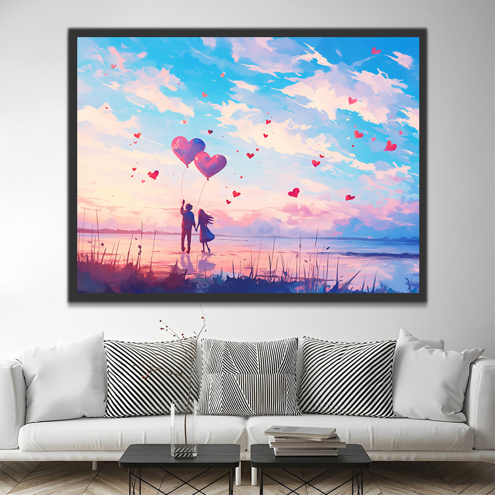 Pareja y Globos del Corazón Pintar por Números