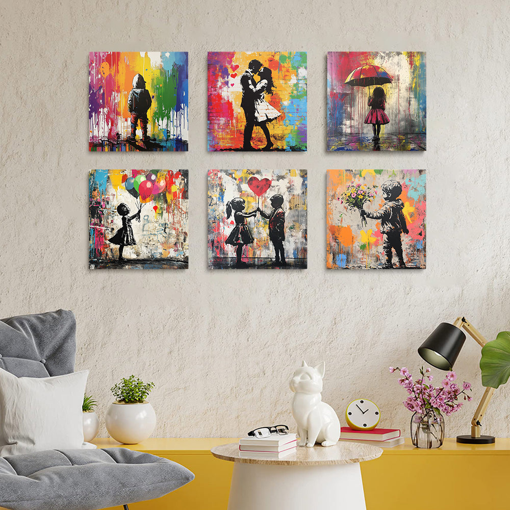 Pareja y Niños en Estilo Graffiti 6 Partes Mini Pintar por Números