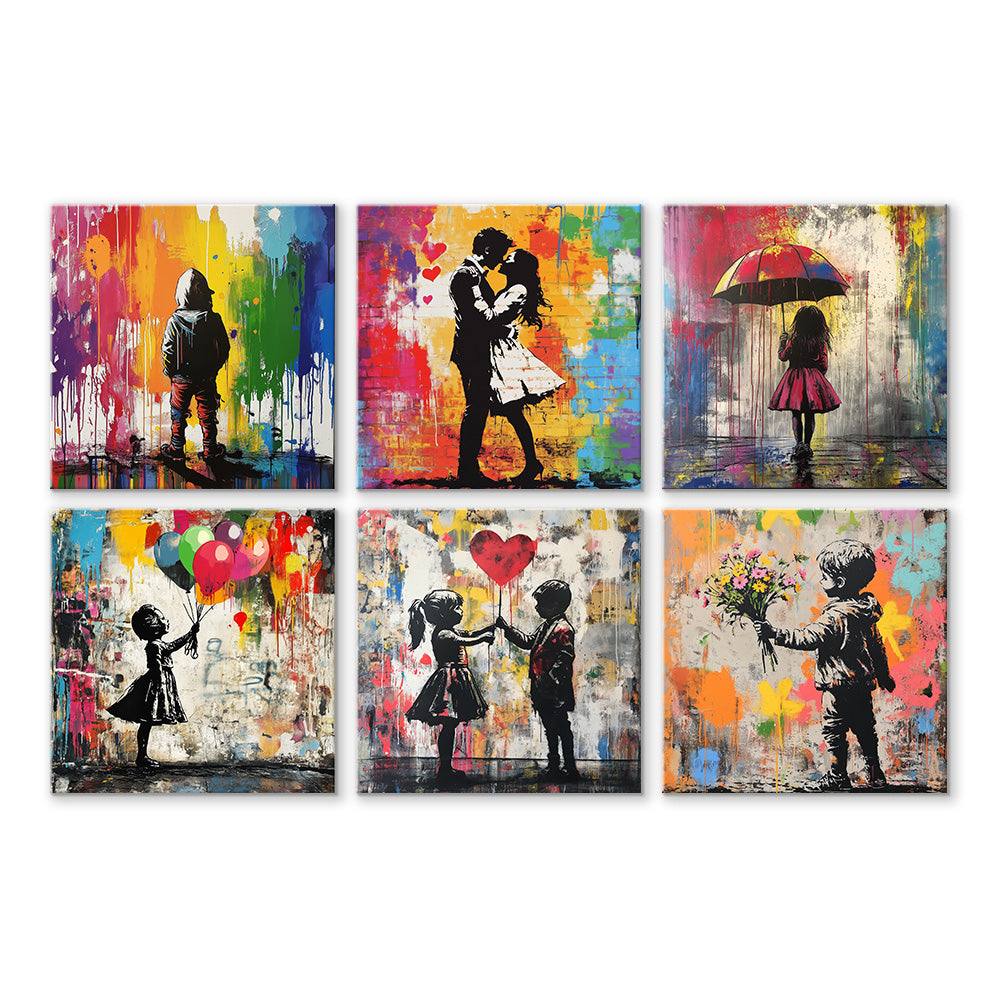 Pareja y Niños en Estilo Graffiti 6 Partes Mini Pintar por Números
